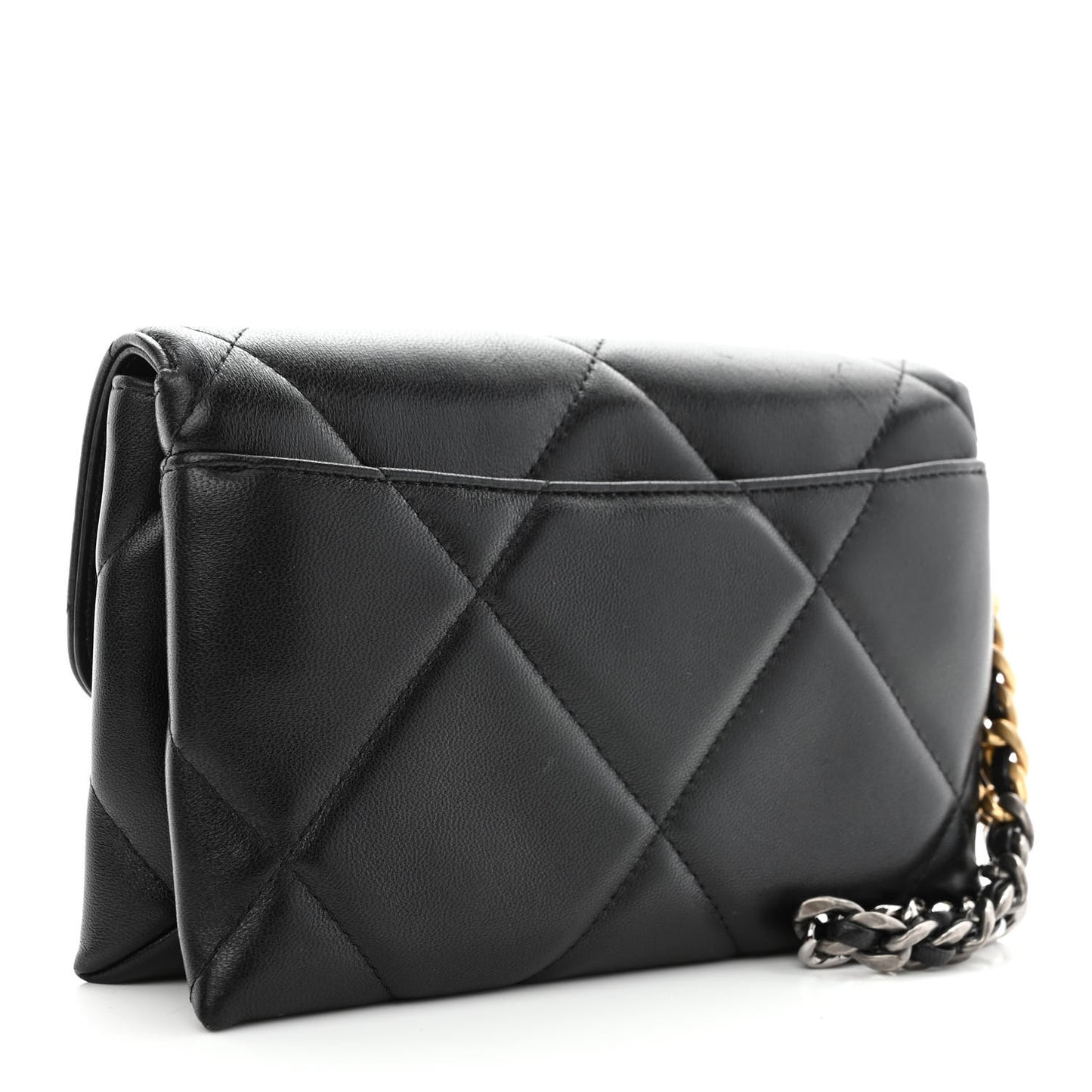 Lambskin Quilted Chanel 19 Flap Clutch Black