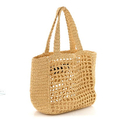 Prada Yarn Raffia Effect Crochet Logo Embroidered Small Tote Bag Naturale 3 of 9