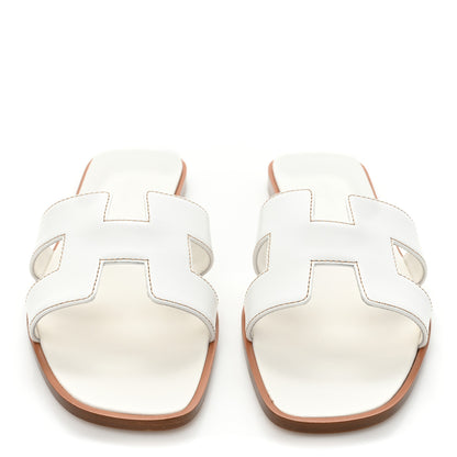 Hermes Box Calfskin Oran Sandals 39 White 2 of 8