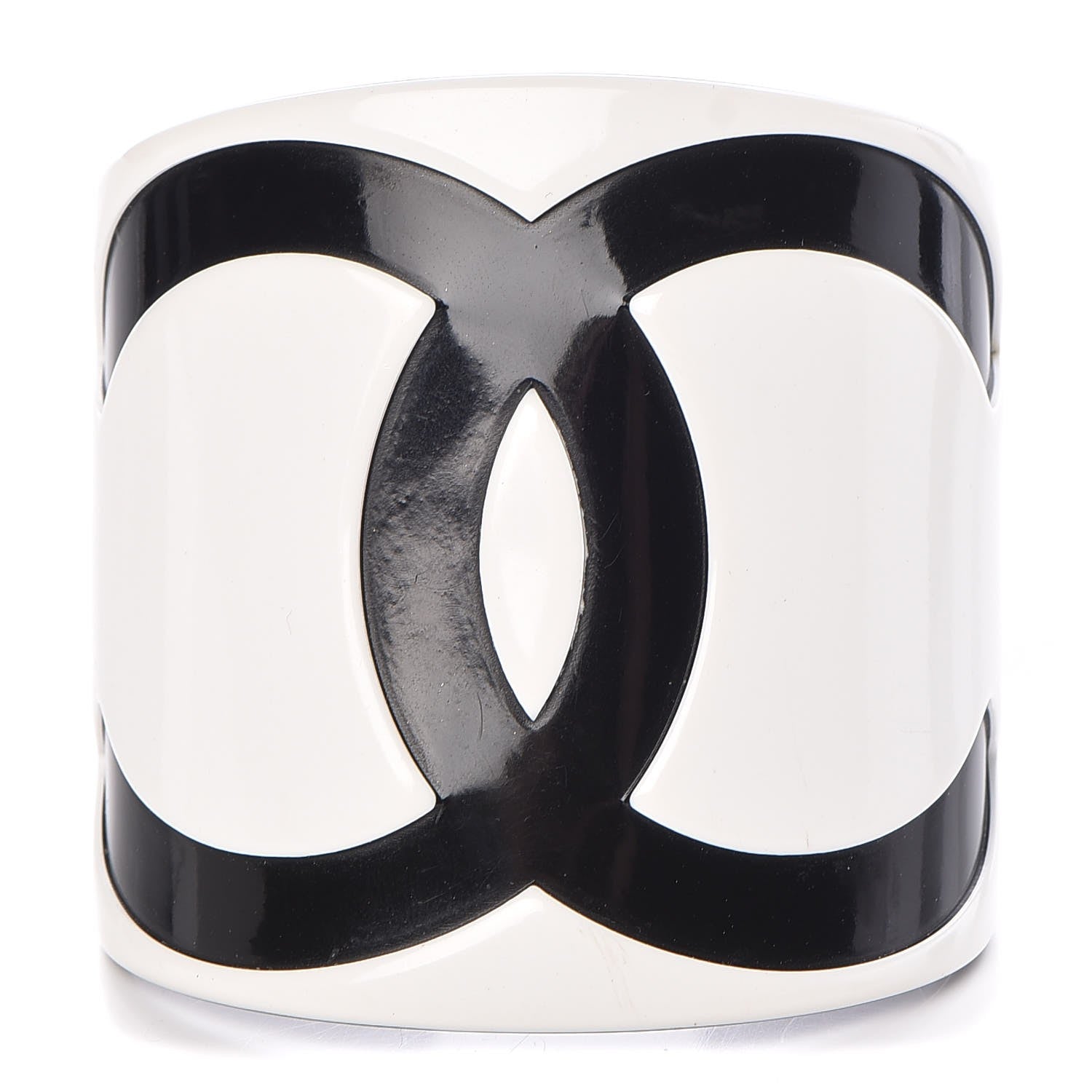 Chanel Resin CC Wide Cuff White Black 1 of 5