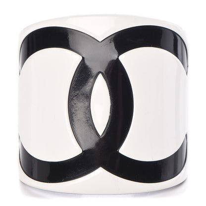Chanel Resin CC Wide Cuff White Black 1 of 5