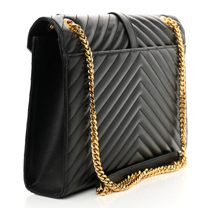 Saint Laurent Grain De Poudre Matelasse Chevron Large Monogram Satchel Black 3 of 15