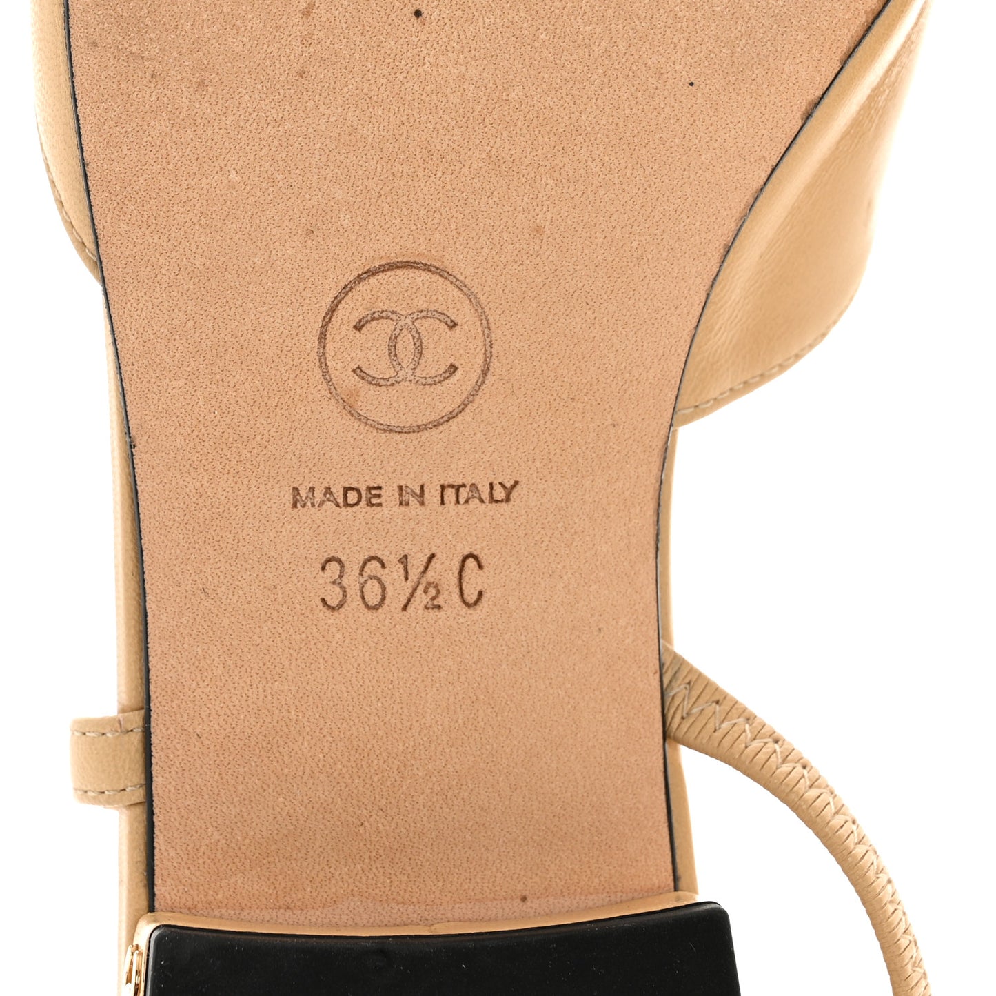 Goatskin Grosgrain Cap Toe CC Slingback Sandals 36.5 Beige Black