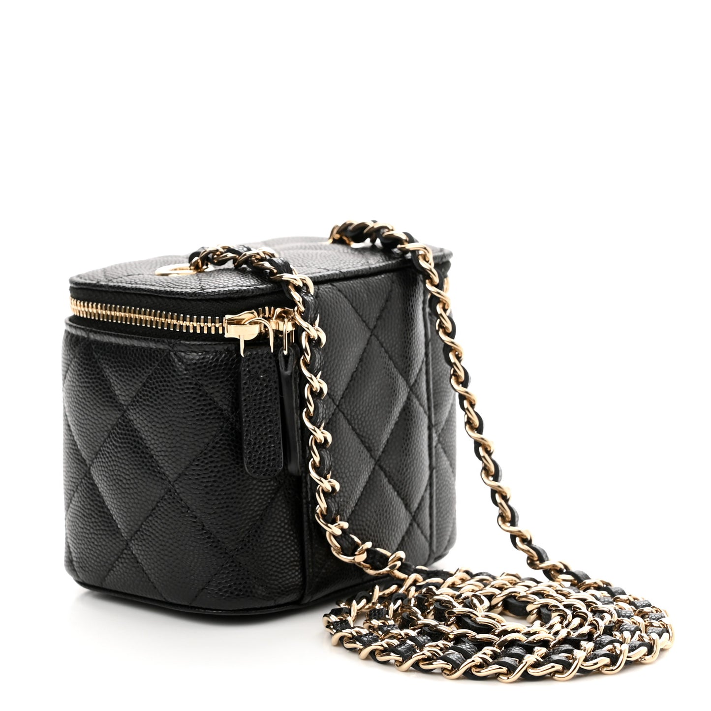 Caviar Quilted Mini Vanity Case With Chain Black