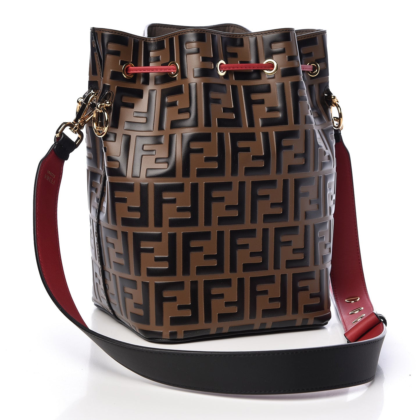 Vitello Grace F is Fendi Bi-Color FF 1974 Embossed Grande Mon Tresor Bucket Bag Maya Black Fragola
