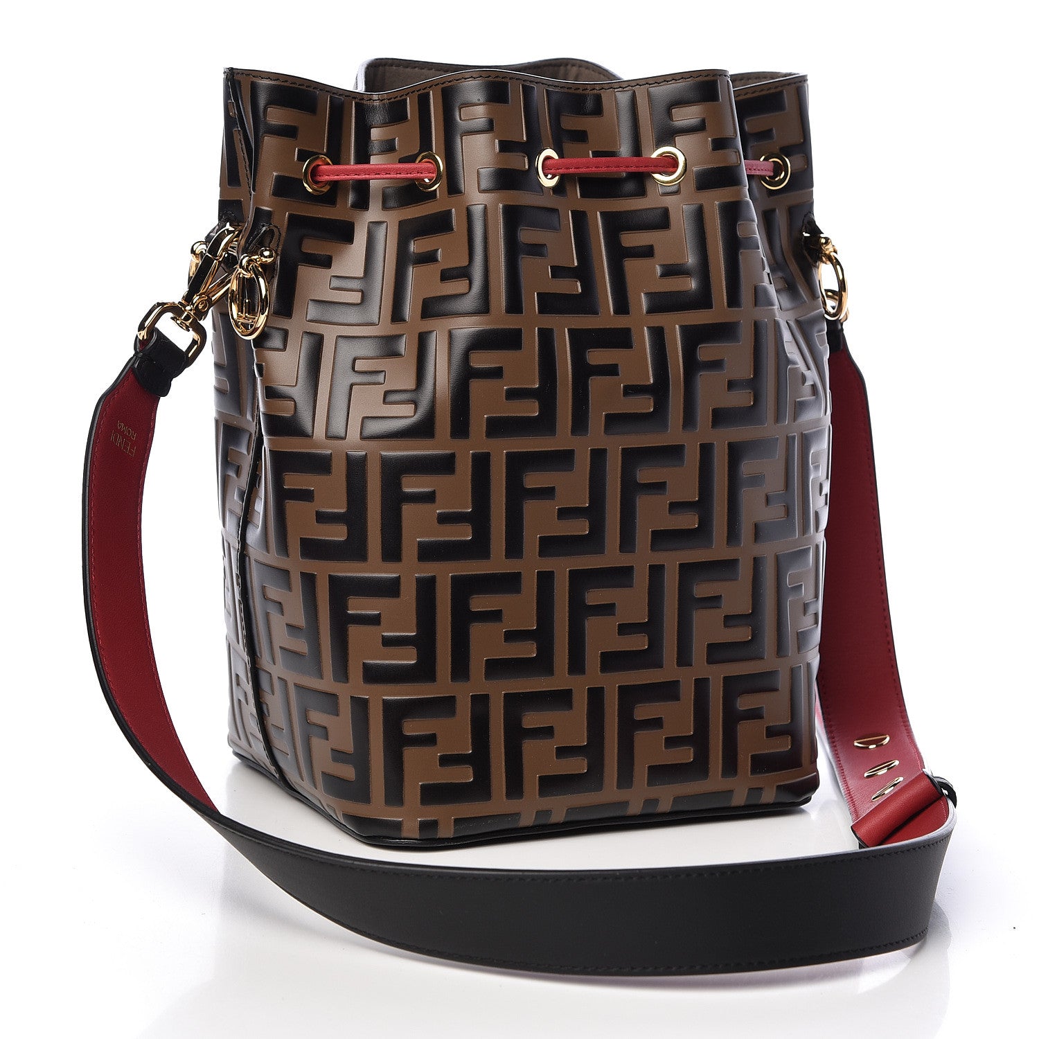 Fendi Vitello Grace F is Fendi Bi-Color FF 1974 Embossed Grande Mon Tresor Bucket Bag Maya Black Fragola 3 of 11
