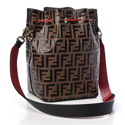 Fendi Vitello Grace F is Fendi Bi-Color FF 1974 Embossed Grande Mon Tresor Bucket Bag Maya Black Fragola 3 of 11