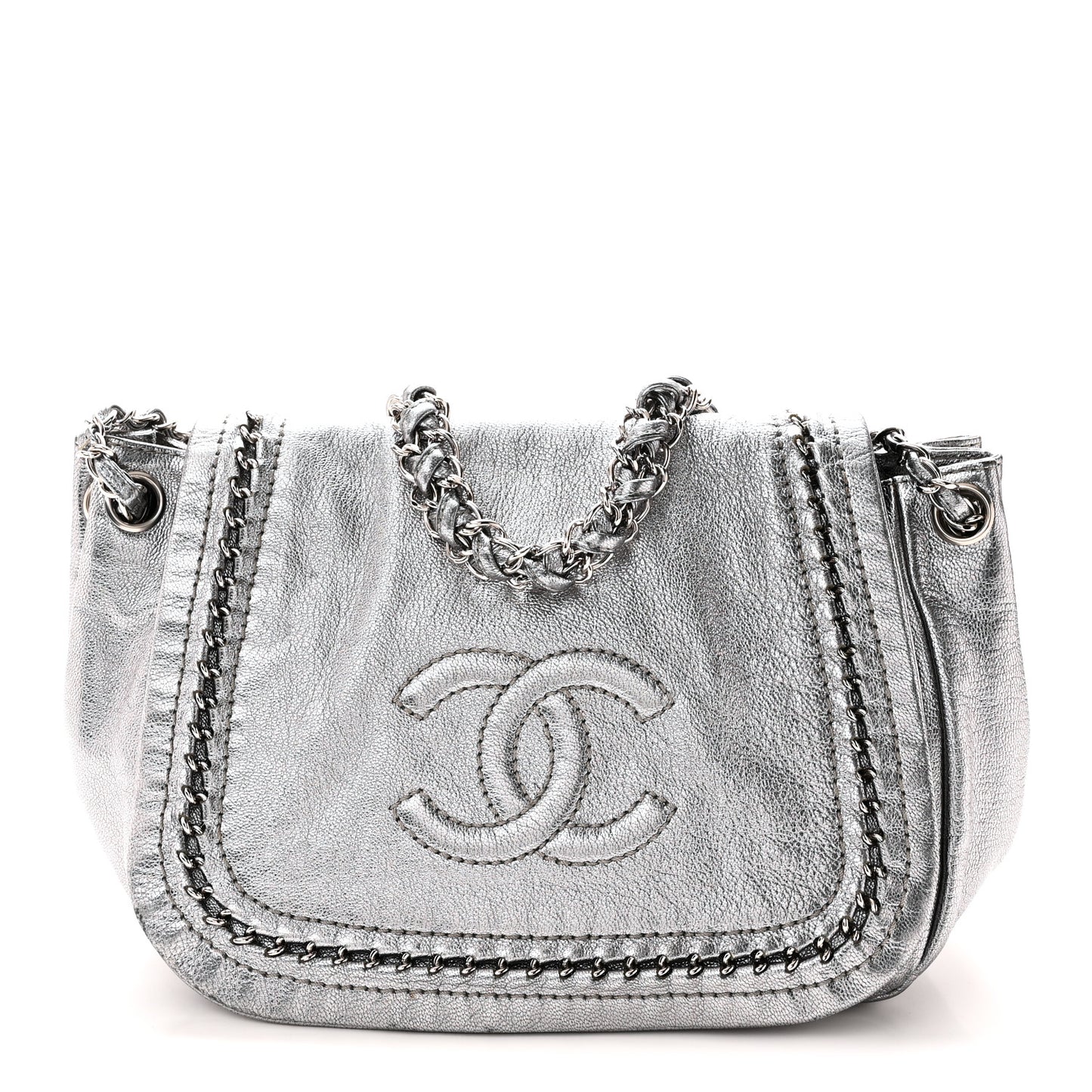 Metallic Deerskin Luxe Ligne Flap  Silver