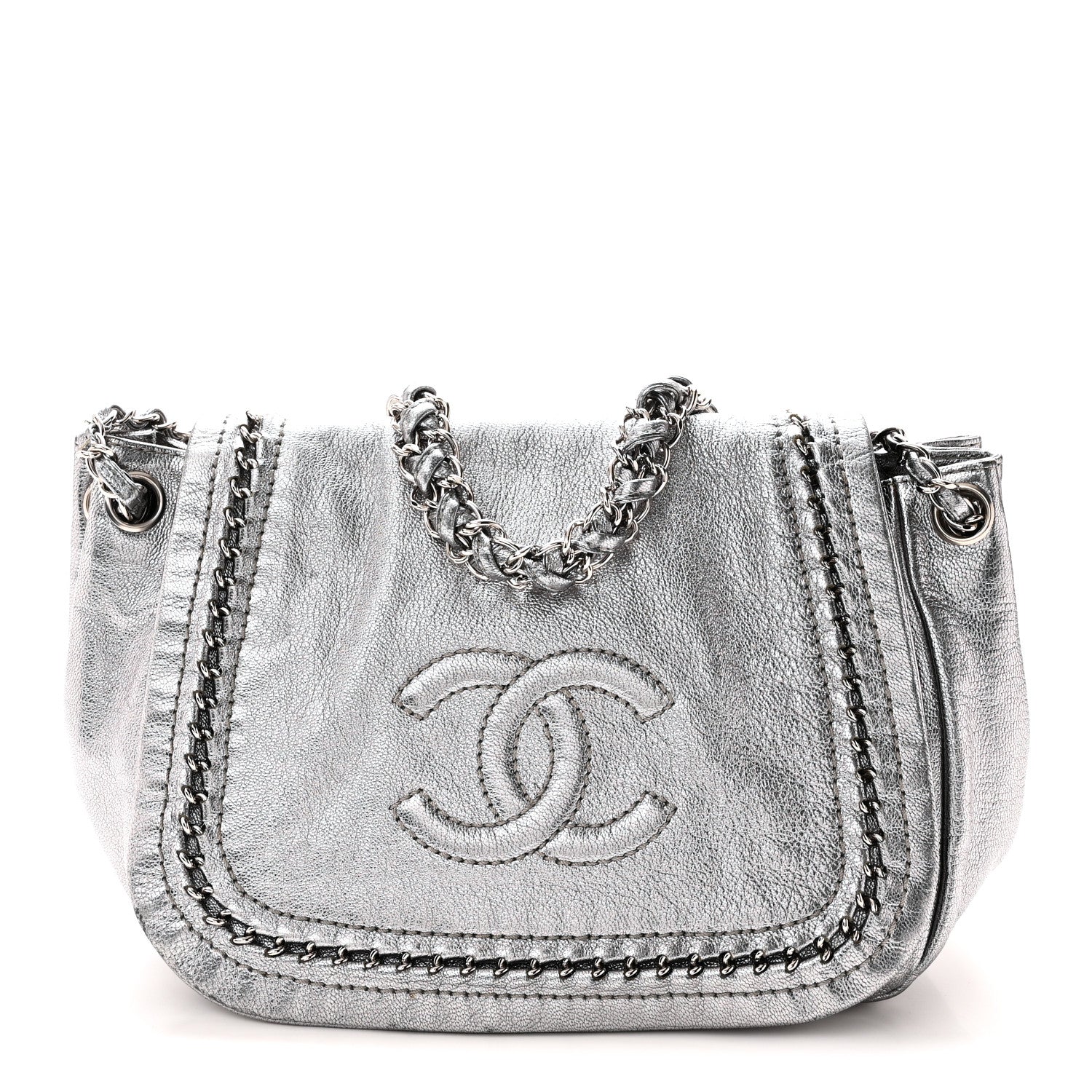 Chanel Metallic Deerskin Luxe Ligne Flap  Silver 1 of 10