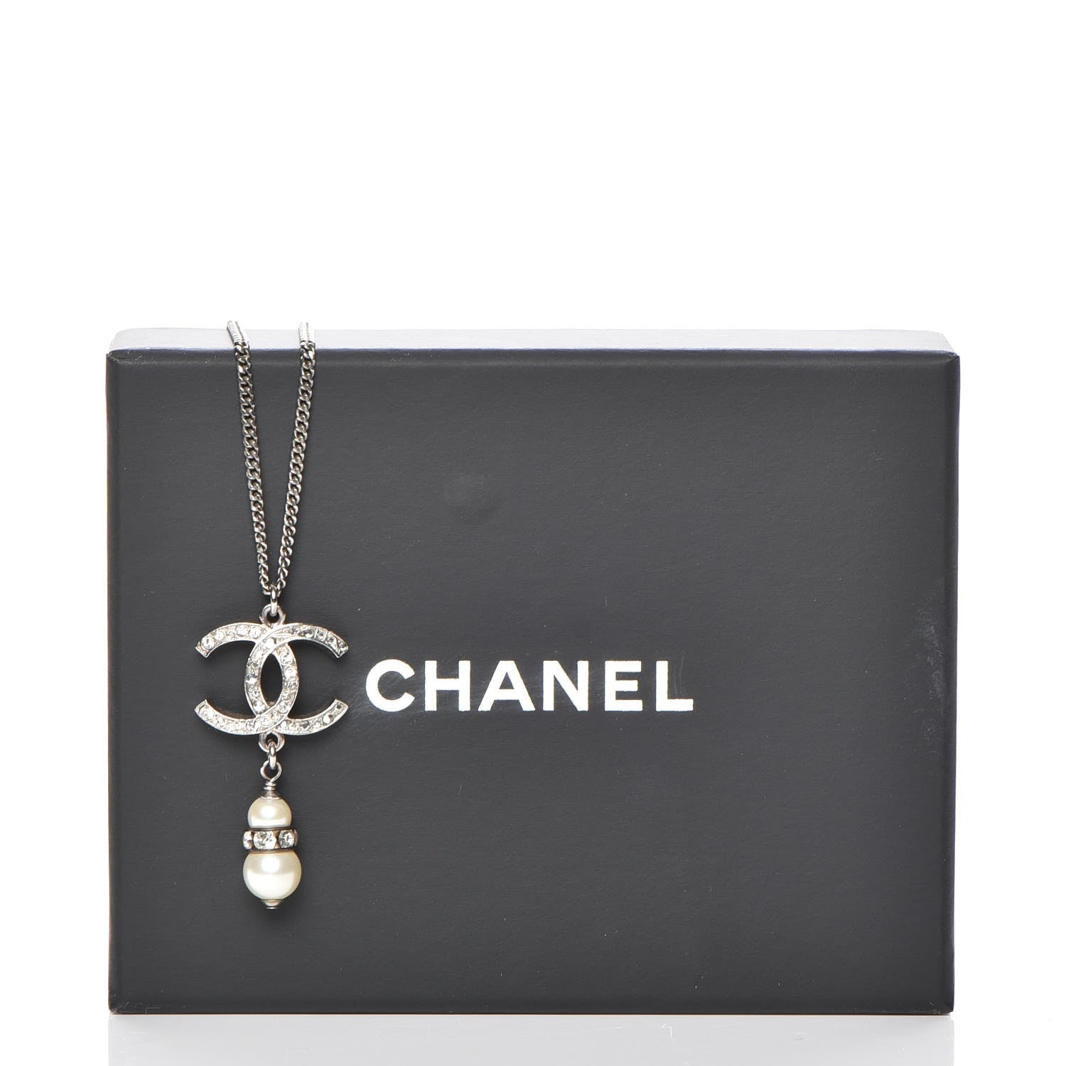 Chanel Pearl Crystal CC Necklace Silver 9 of 9
