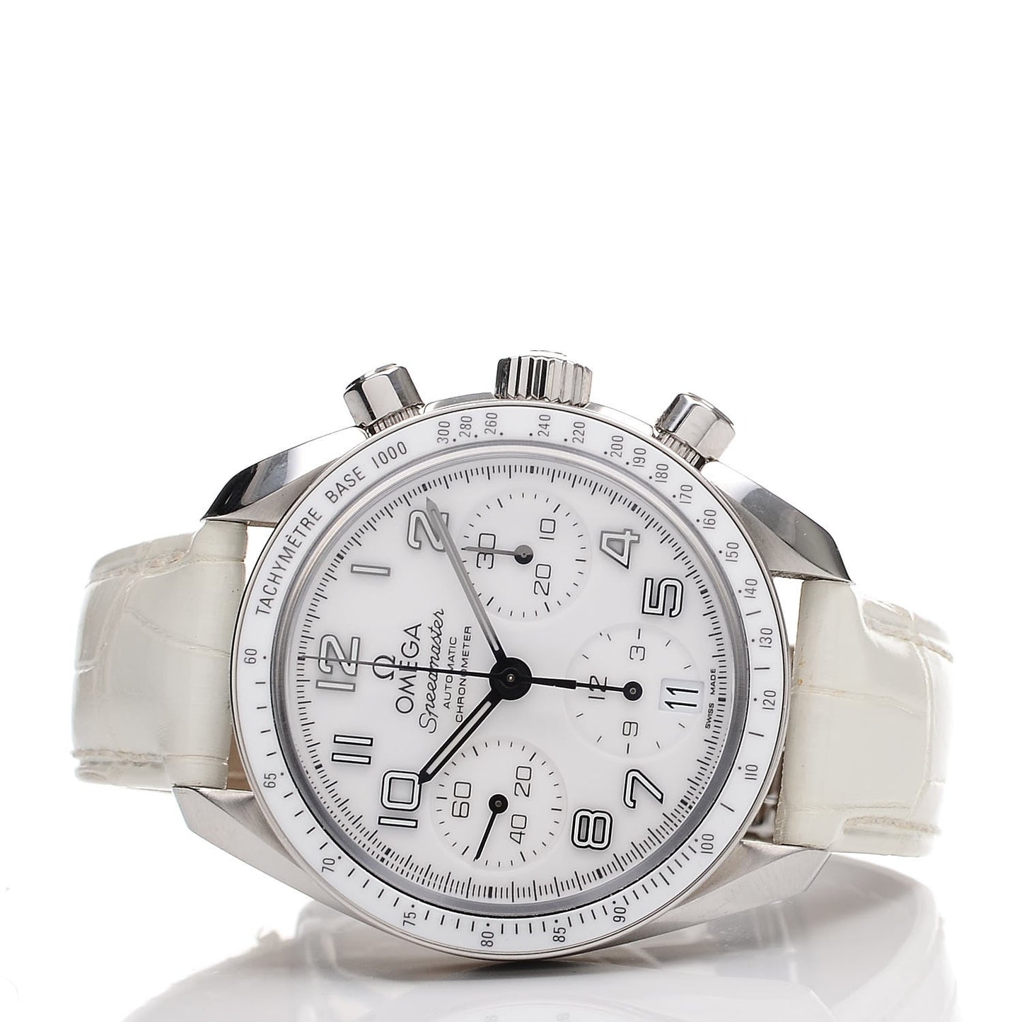 Stainless Steel Alligator 38mm Speedmaster Automatic Chronograph Watch White 324.33.38.40.04.001