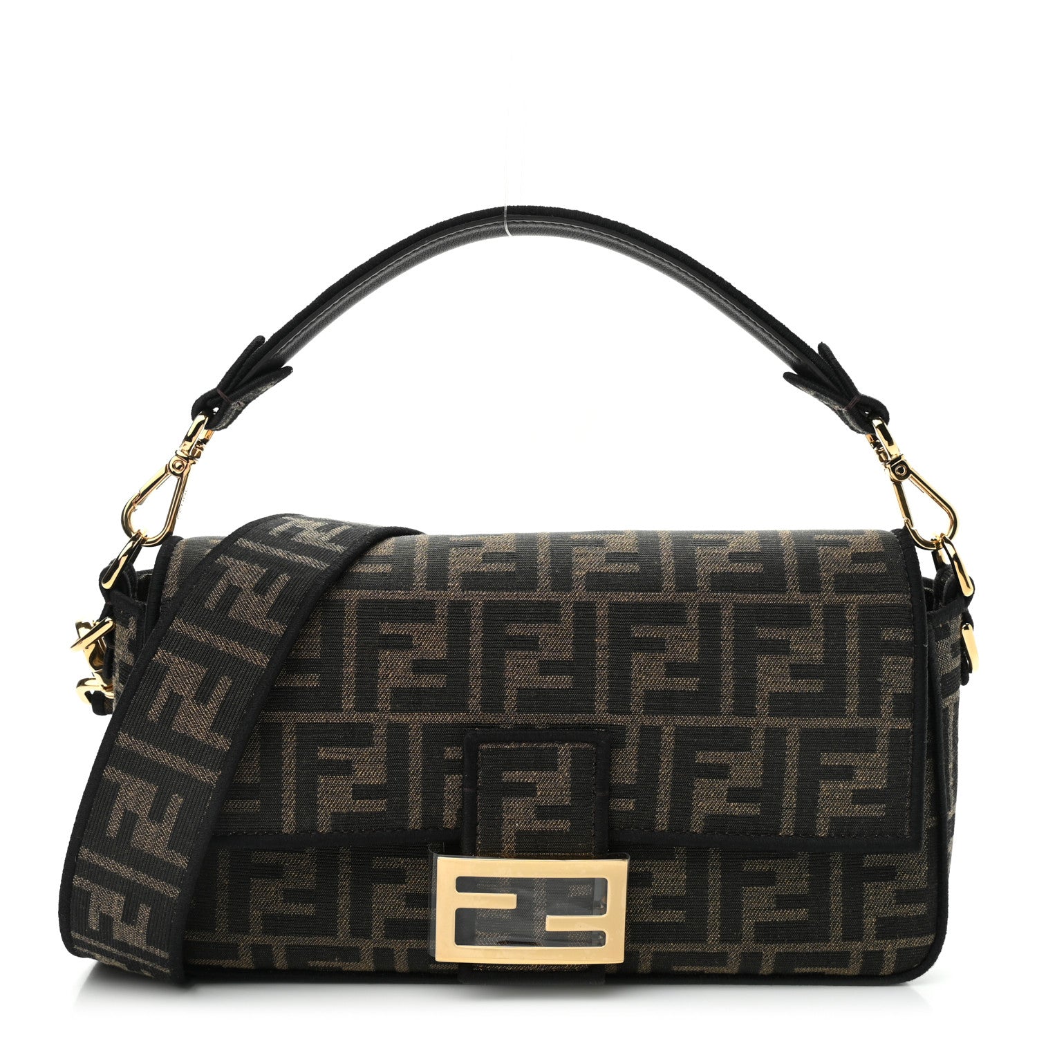 Fendi Fabric Jacquard FF 1974 Medium Baguette Tobacco Moro Black 1 of 10