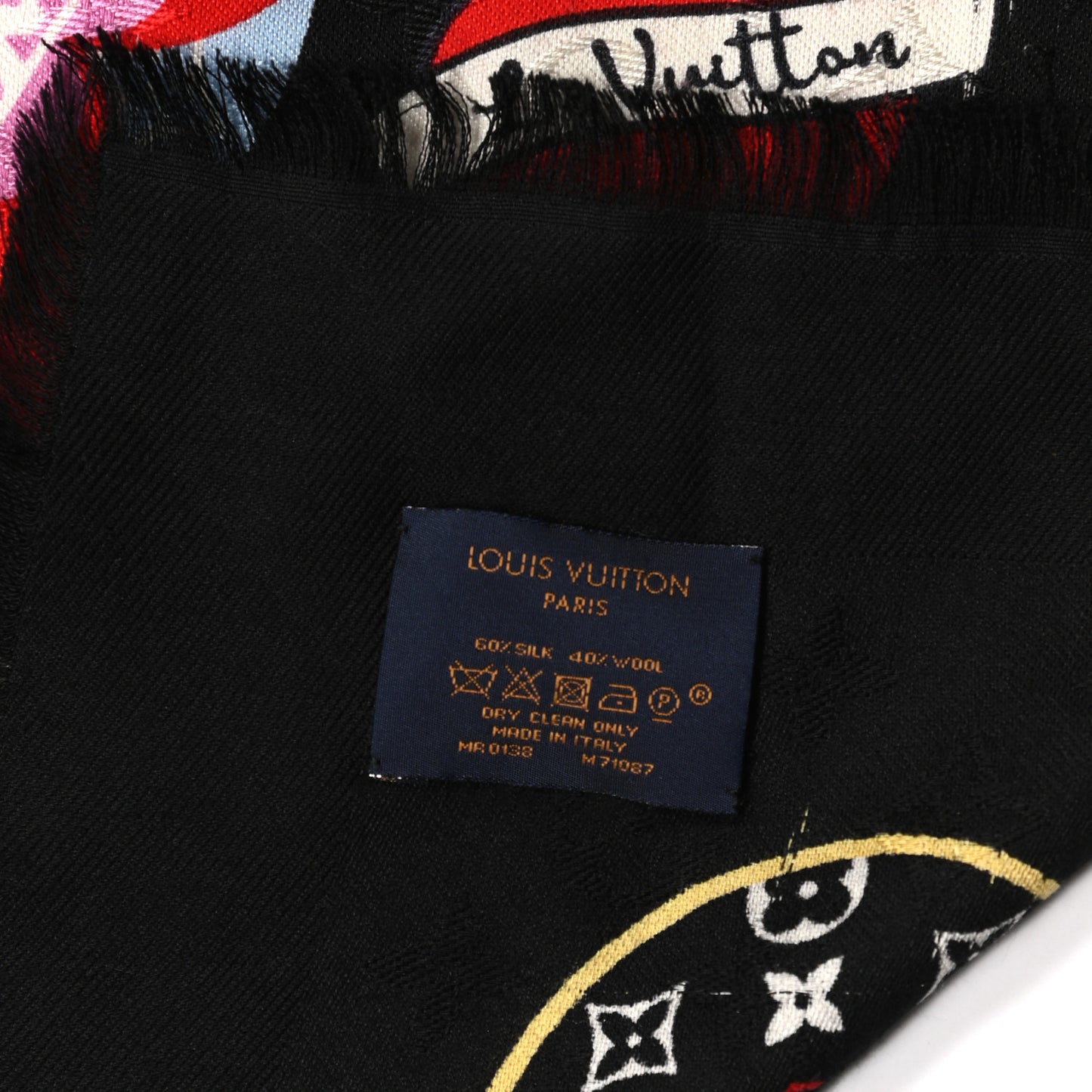 Silk Wool Monogram LV Stories Shawl Black