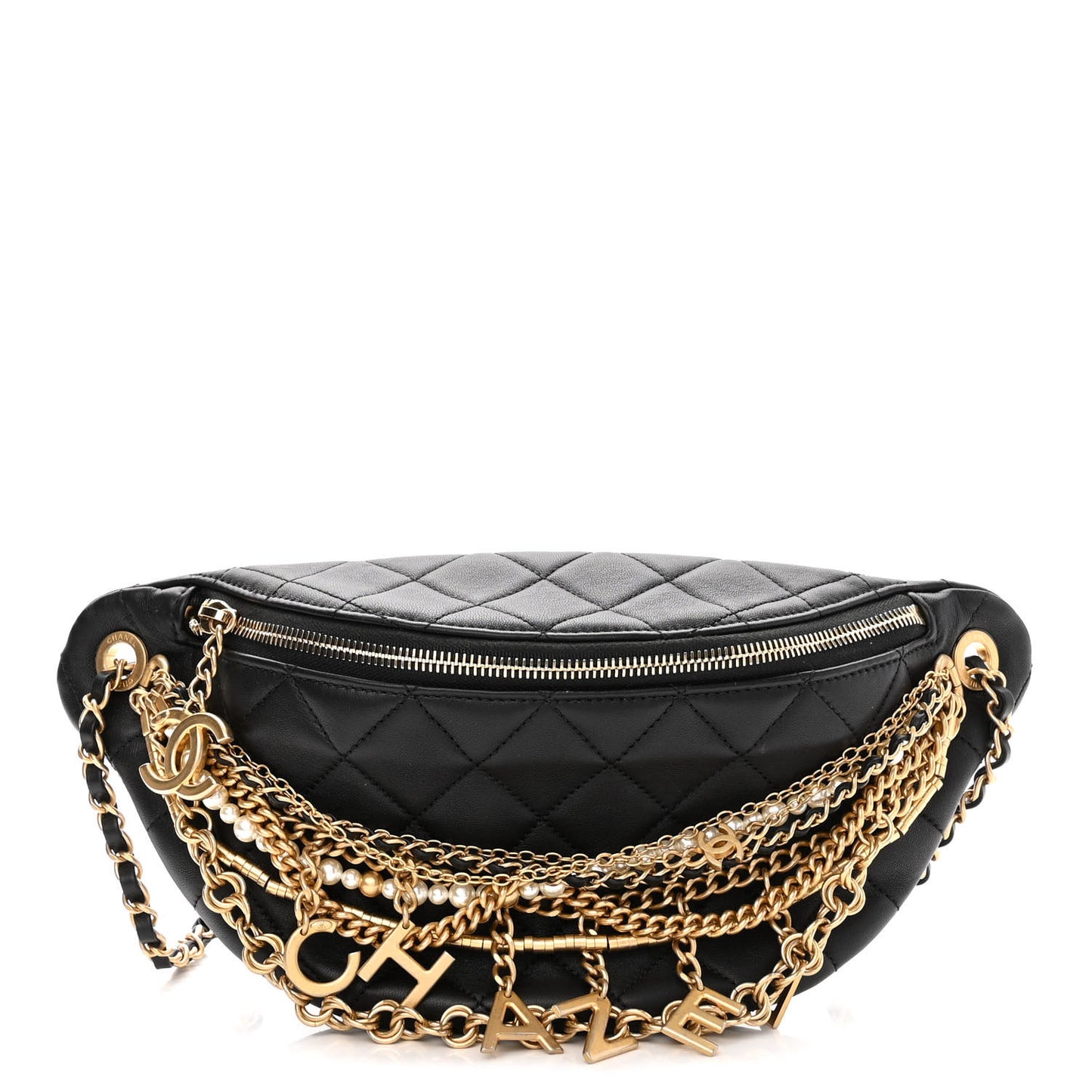 Lambskin Quilted All About Chains Waist Belt Bag Black