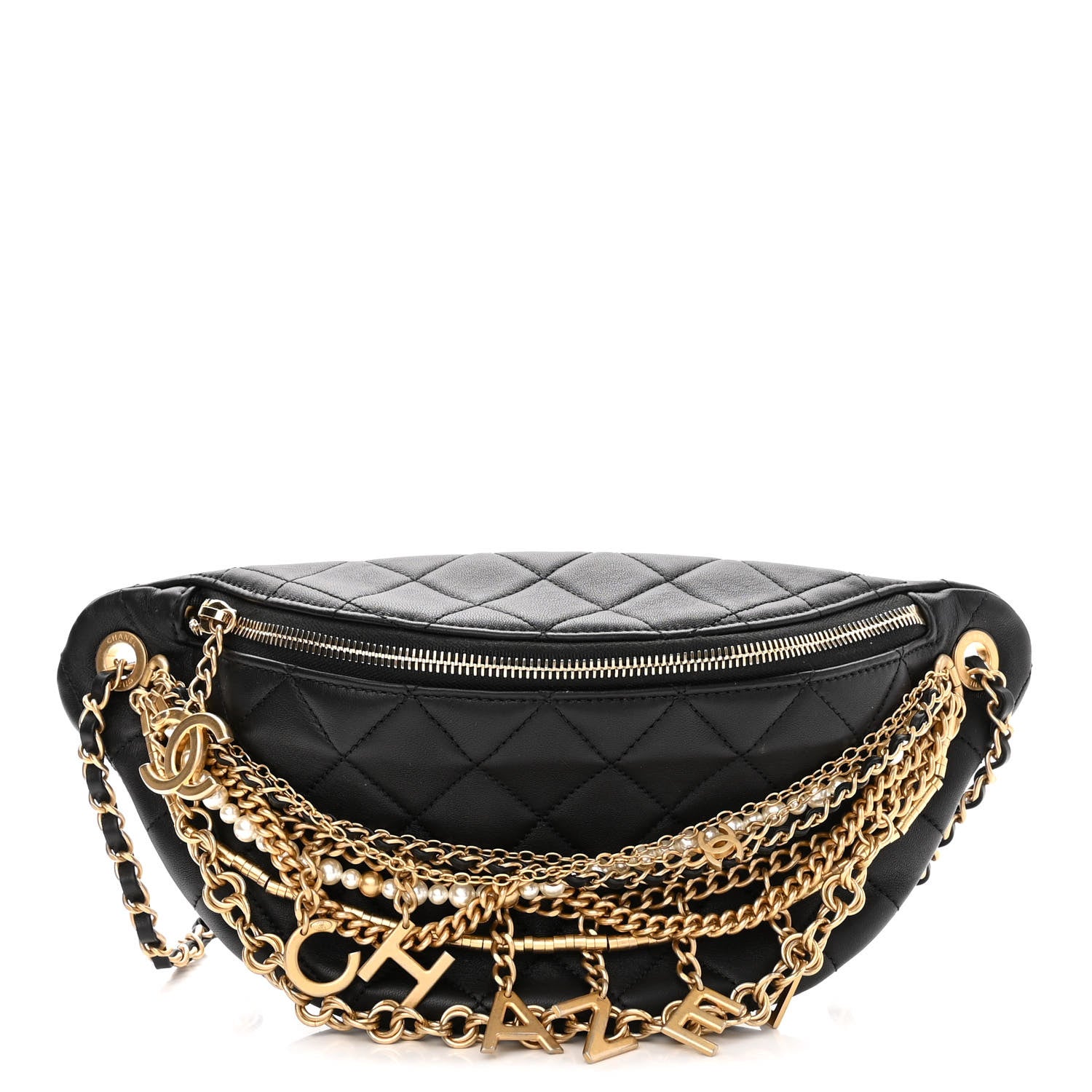 Chanel Lambskin Quilted All About Chains Waist Belt Bag Black 1 of 10
