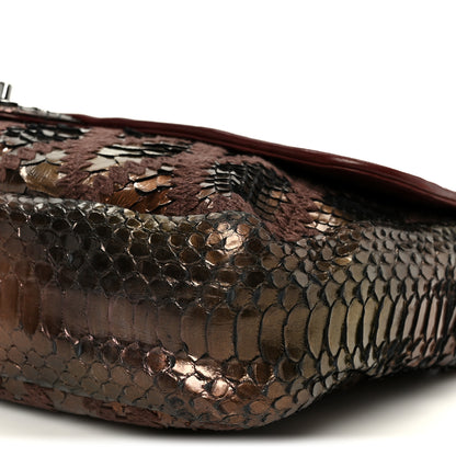 Chanel Metallic Snakeskin Crochet Soft and Chain Maxi Flap Burgundy Multicolor 11 of 11