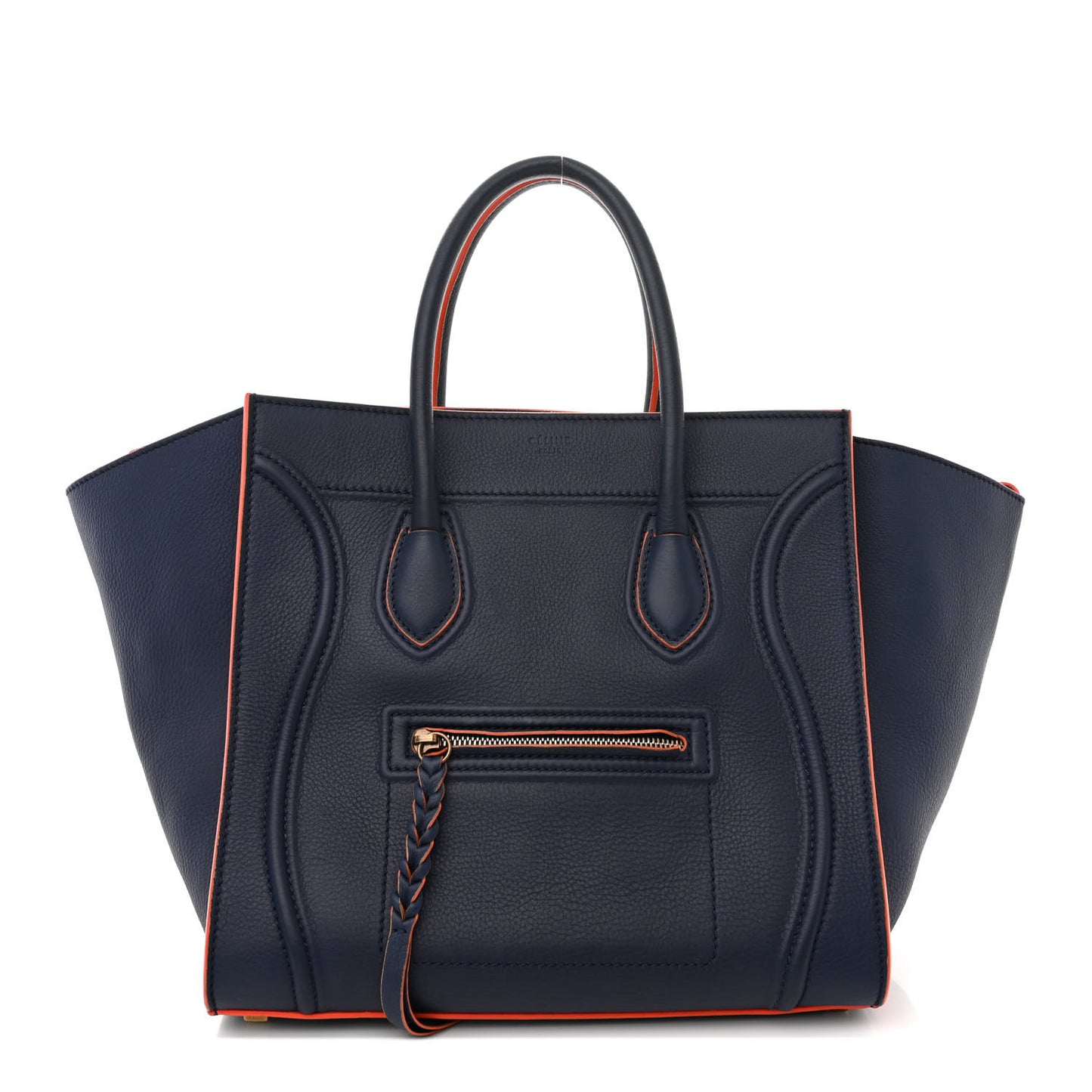 Supple Calfskin Large Phantom Luggage Navy Blue Orange