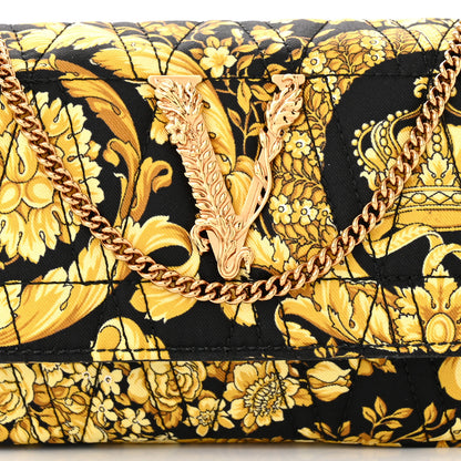 Versace Silk Barocco Printed Quilted Virtus V Mini Chain Flap Shoulder Bag Black Gold 7 of 9