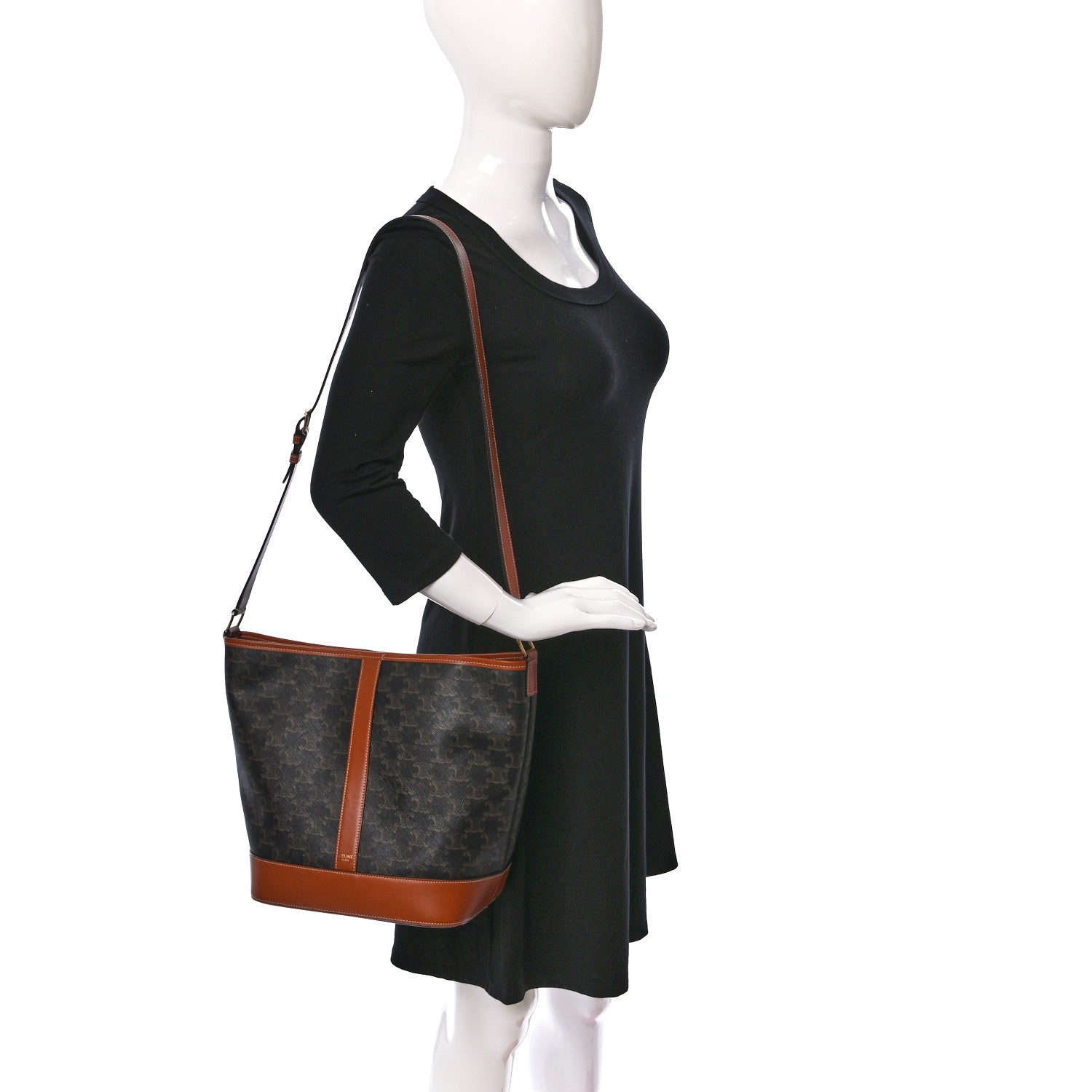 Celine Triomphe Canvas Calfskin Medium Bucket Bag Tan 2 of 10