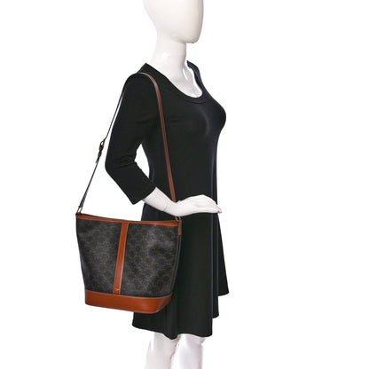 Celine Triomphe Canvas Calfskin Medium Bucket Bag Tan 2 of 10
