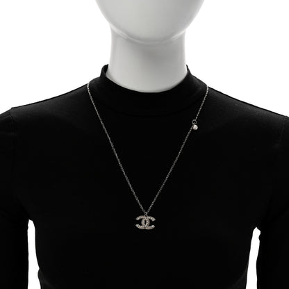 Chanel Pearl Crystal CC Pendant Necklace Silver 2 of 6