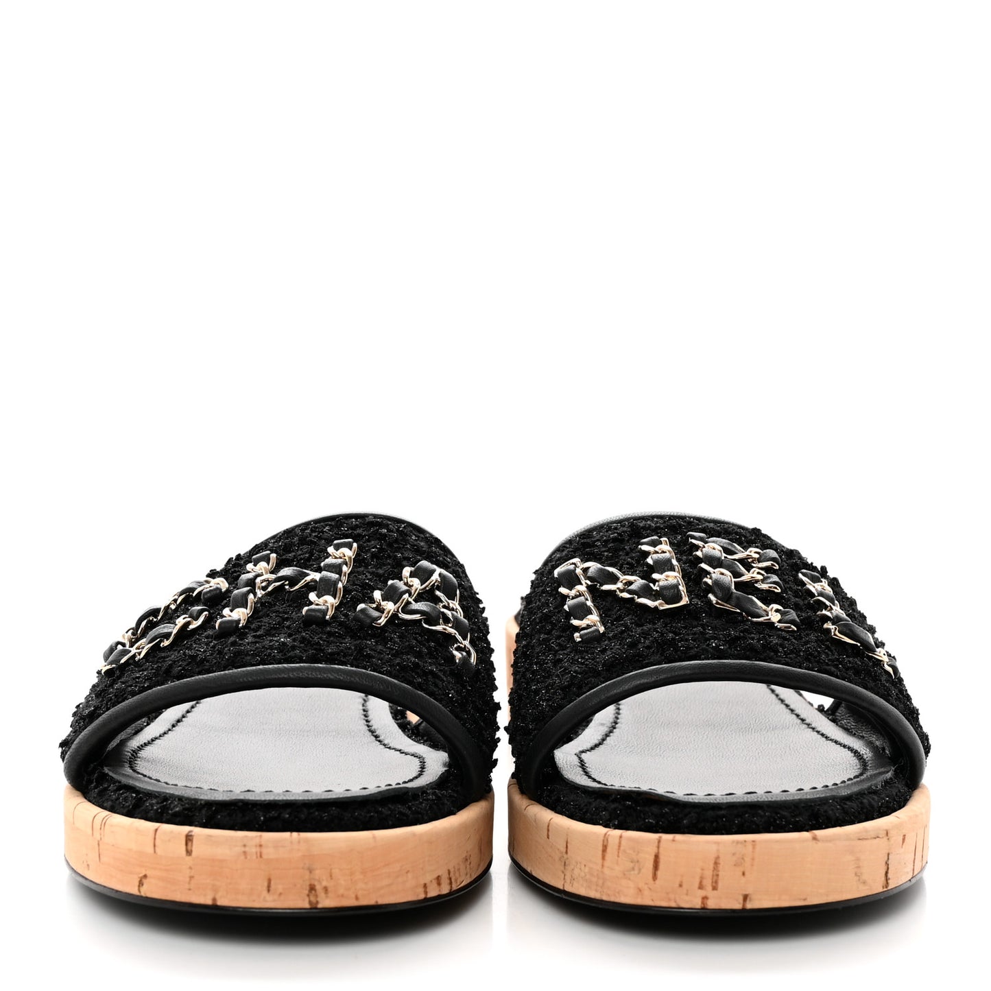 Tweed Cork CC Chain Mule Sandal 39 Black