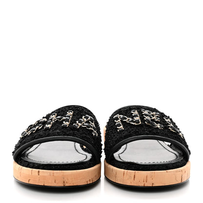 Chanel Tweed Cork CC Chain Mule Sandal 39 Black 2 of 10