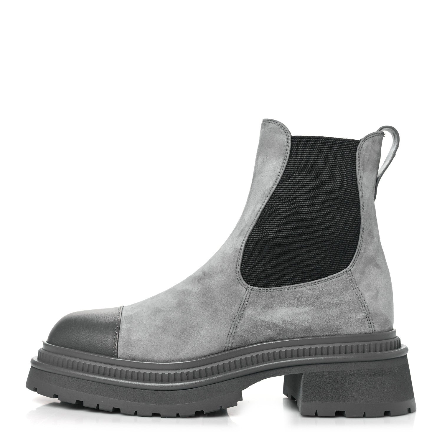 Chanel Suede Lambskin Cap Toe Ankle Boots 36.5 Grey 1 of 9
