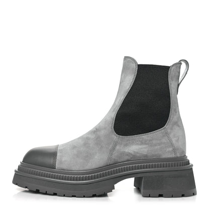 Chanel Suede Lambskin Cap Toe Ankle Boots 36.5 Grey 1 of 9