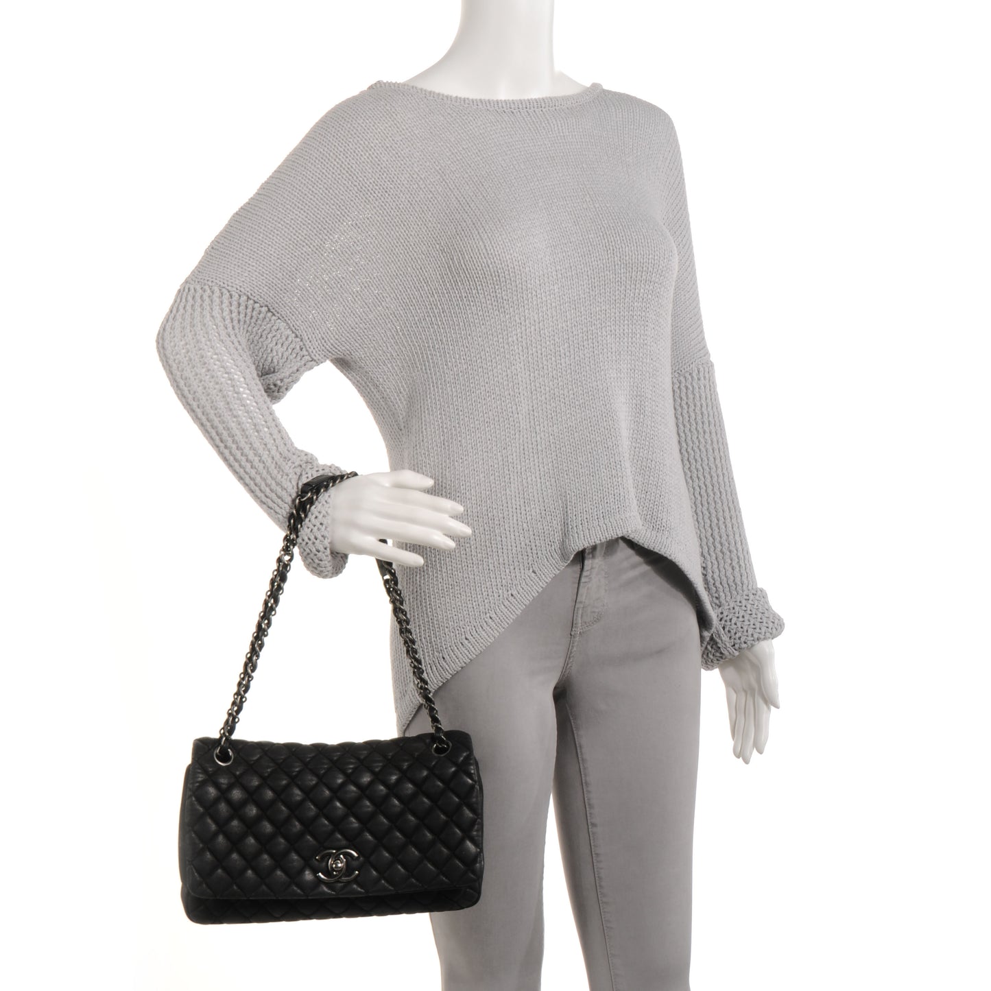 Iridescent Calfskin New Bubble Large Flap Dark Grey