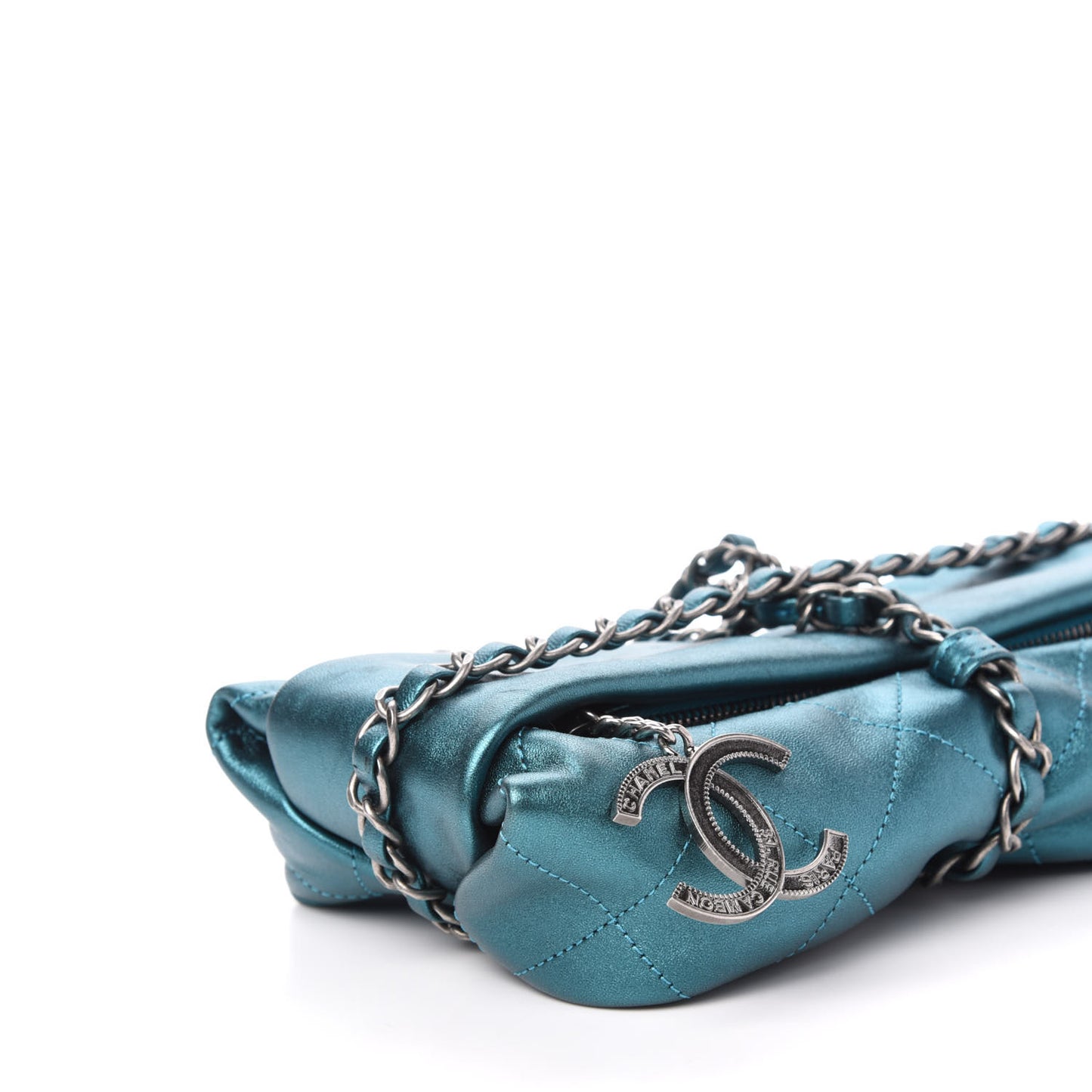 Metallic Calfskin Quilted Baluchon Turquoise