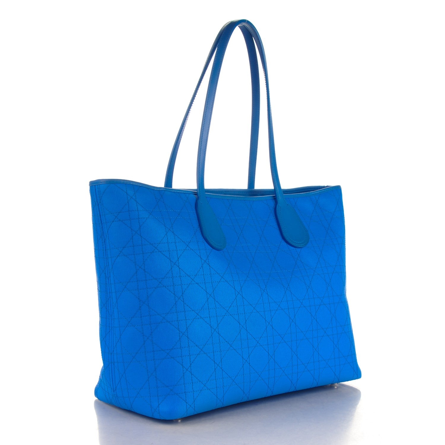 Christian Dior Coated Canvas Cannage Panarea Shopping Tote Blue 3 of 7