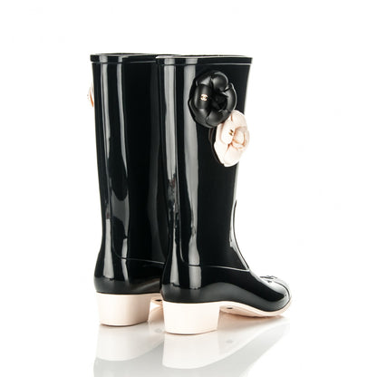 Chanel Rubber Camellia Rain Boots 38 Black 4 of 6