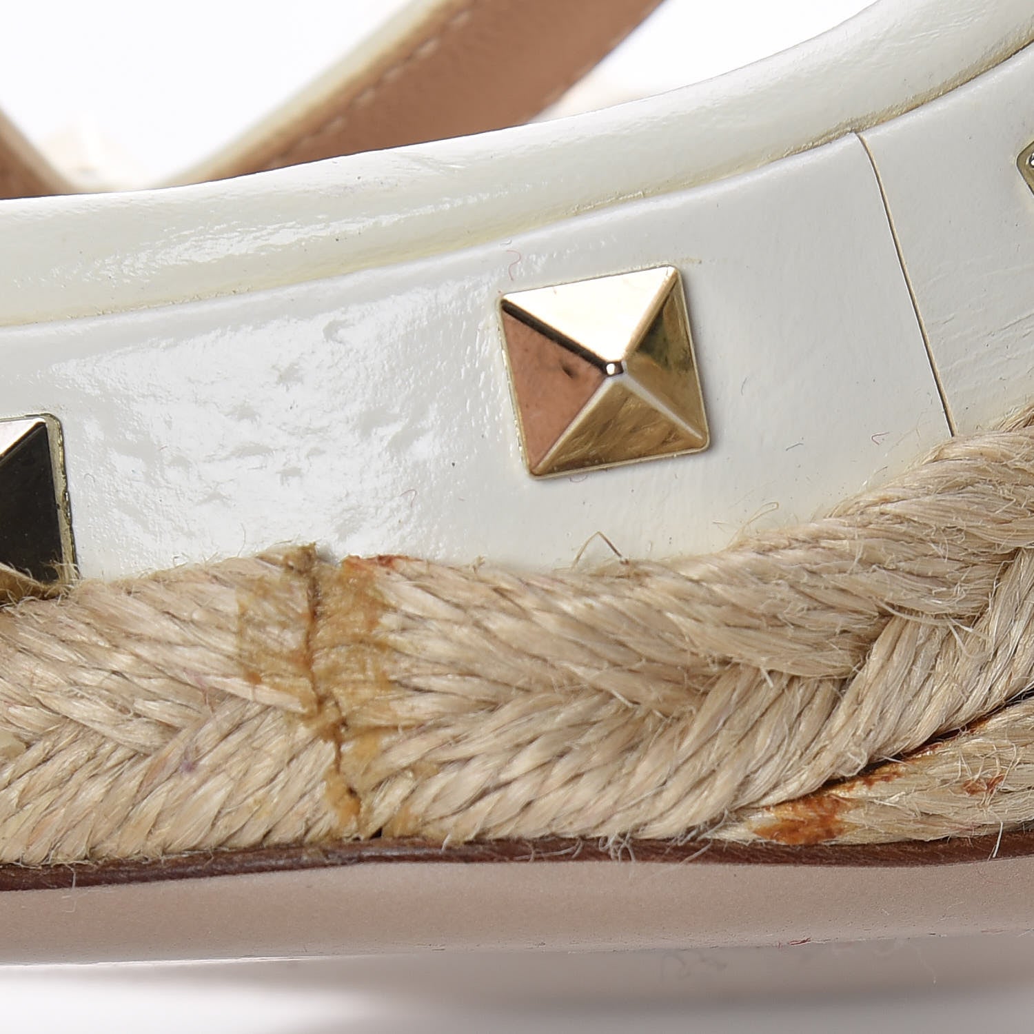 Valentino Garavani Raffia Calfskin Rockstud T-Strap Espadrille Wedge Sandals 36 White 8 of 12
