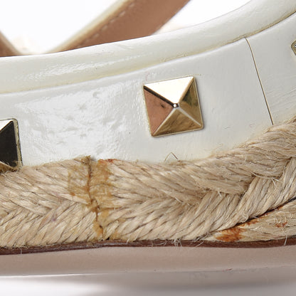 Valentino Garavani Raffia Calfskin Rockstud T-Strap Espadrille Wedge Sandals 36 White 8 of 12