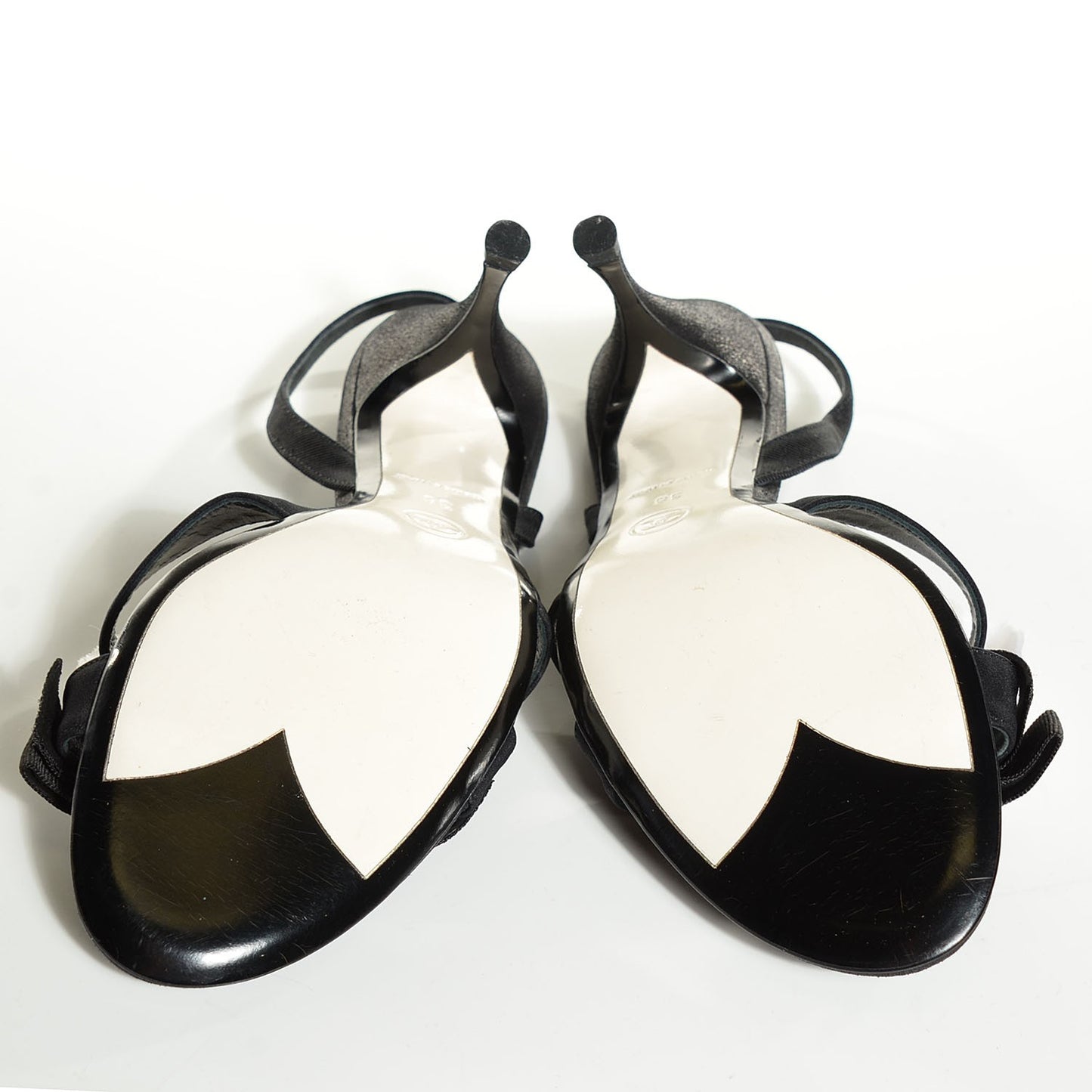 Satin Chiffon Camellia Slingback Sandals 38 Black