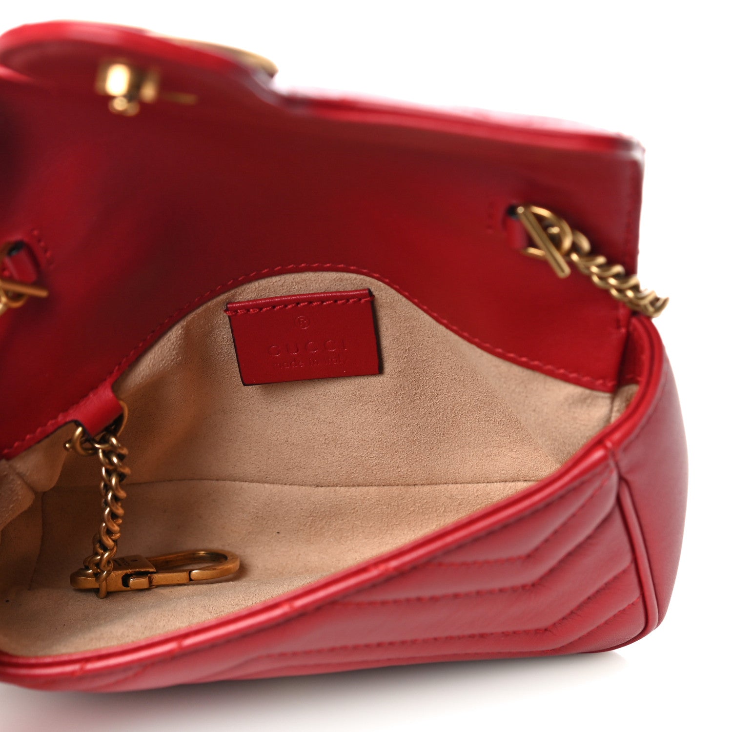 Gucci Calfskin Matelasse Super Mini GG Marmont Shoulder Bag Hibiscus Red 5 of 11