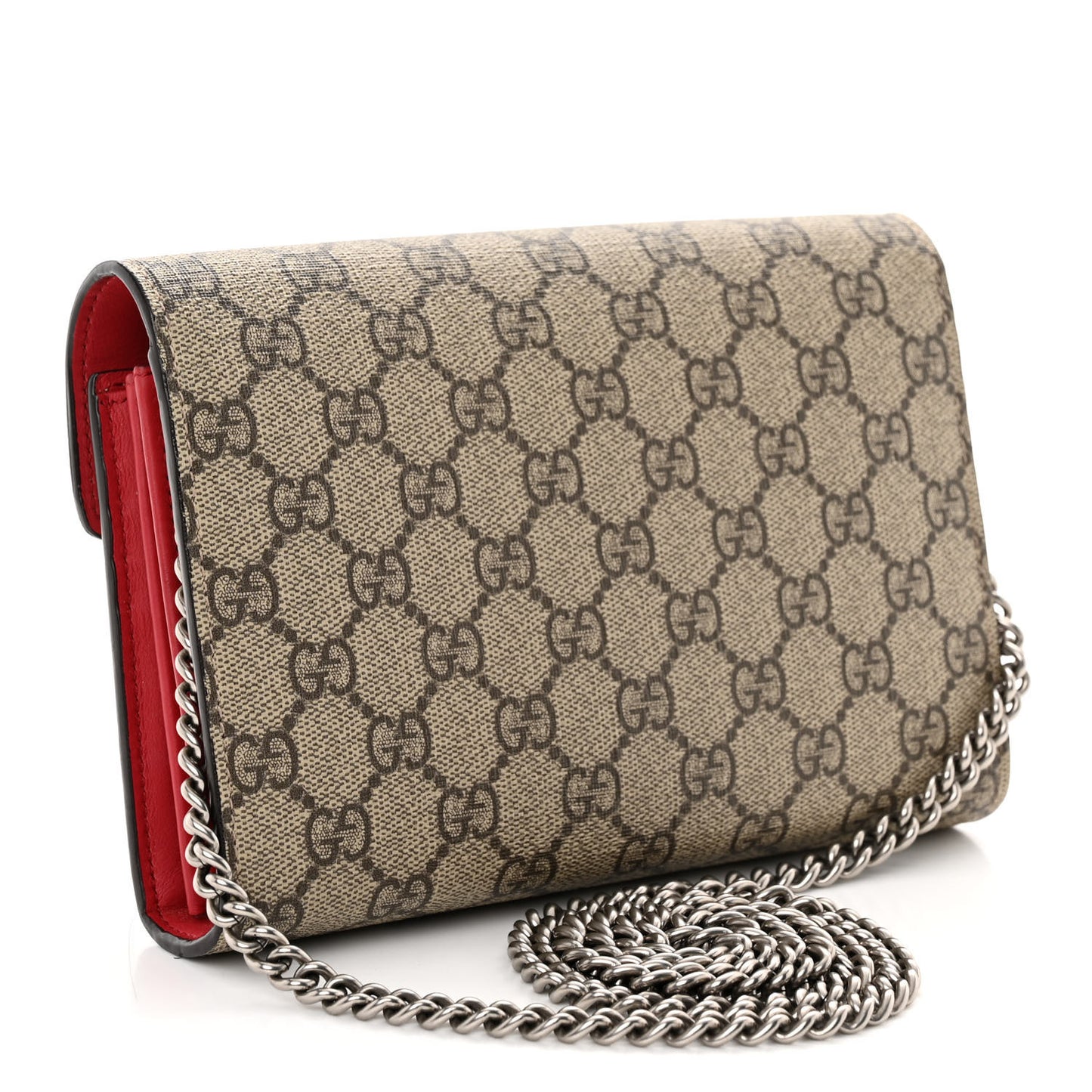 GG Supreme Monogram Mini Dionysus Chain Wallet Beige Vulcanic Red