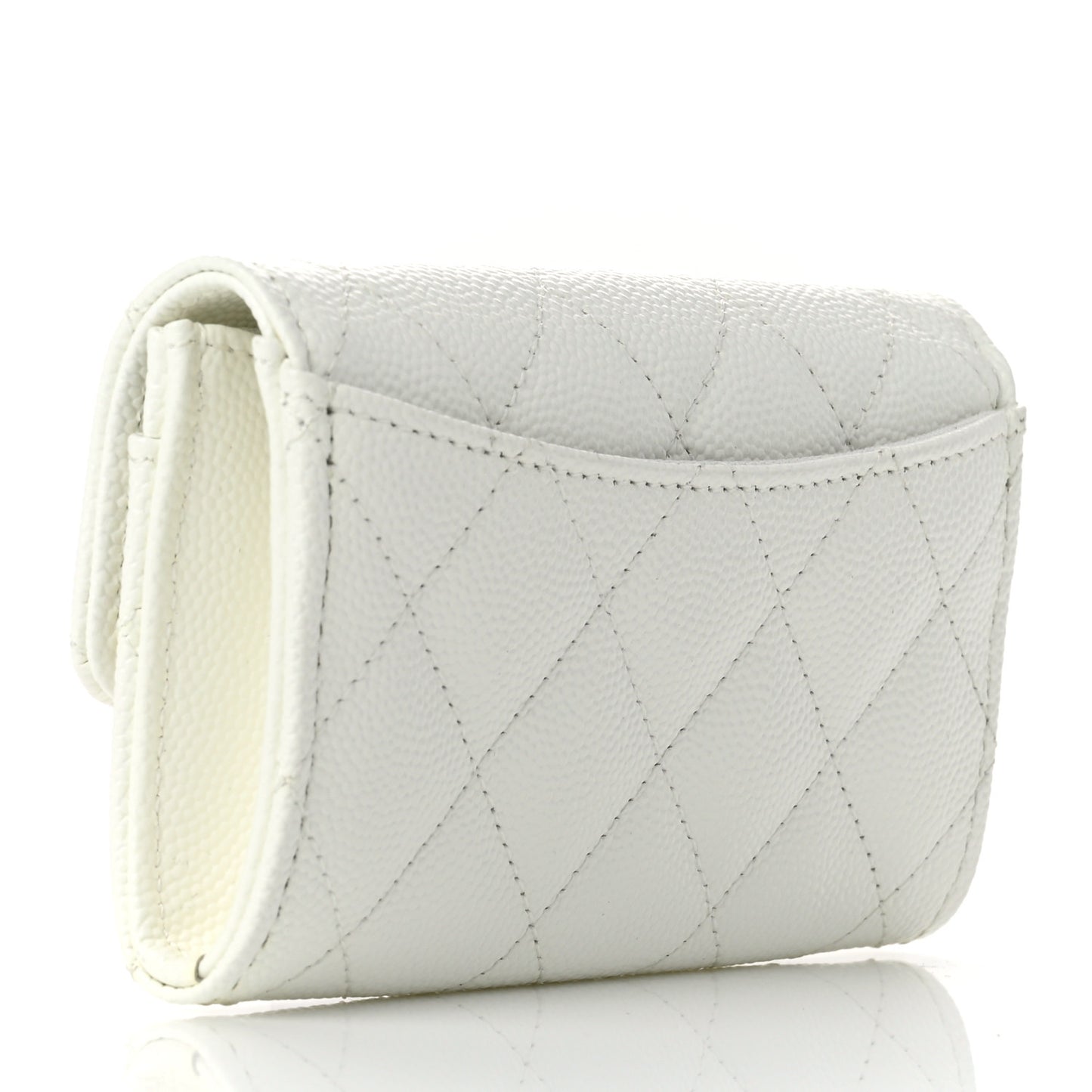 Caviar Quilted Flap Card Holder Wallet White