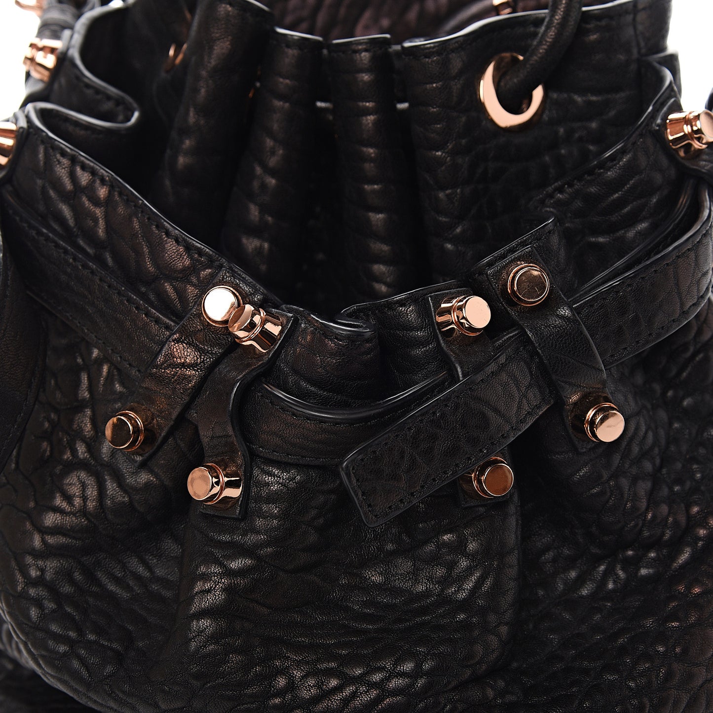 Pebbled Lambskin Diego Bucket Black Rose Gold Hardware
