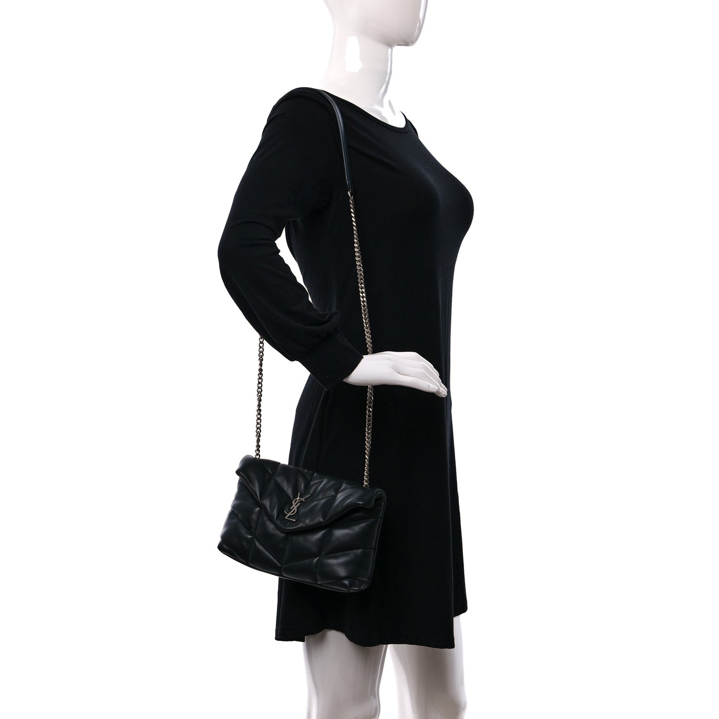 Lambskin Quilted Toy Loulou Puffer Monogram Chain Satchel Black