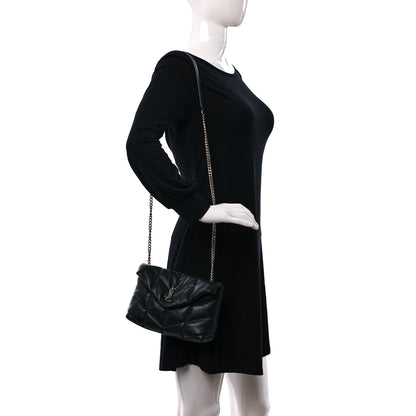 Saint Laurent Lambskin Quilted Toy Loulou Puffer Monogram Chain Satchel Black 2 of 9