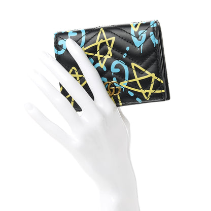 Gucci Calfskin Matelasse GucciGhost GG Marmont Card Case Wallet Black New Acquamarine 2 of 11