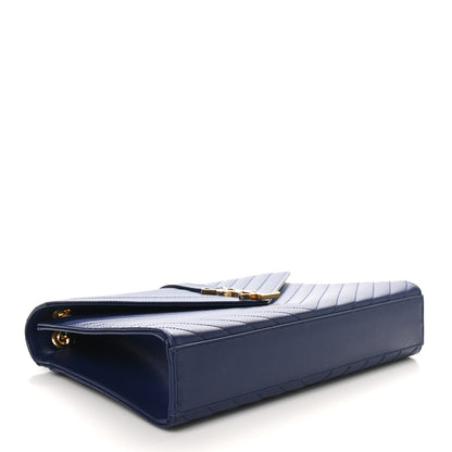 Saint Laurent Grain De Poudre Matelasse Chevron Large Monogram Satchel Navy Blue 4 of 10