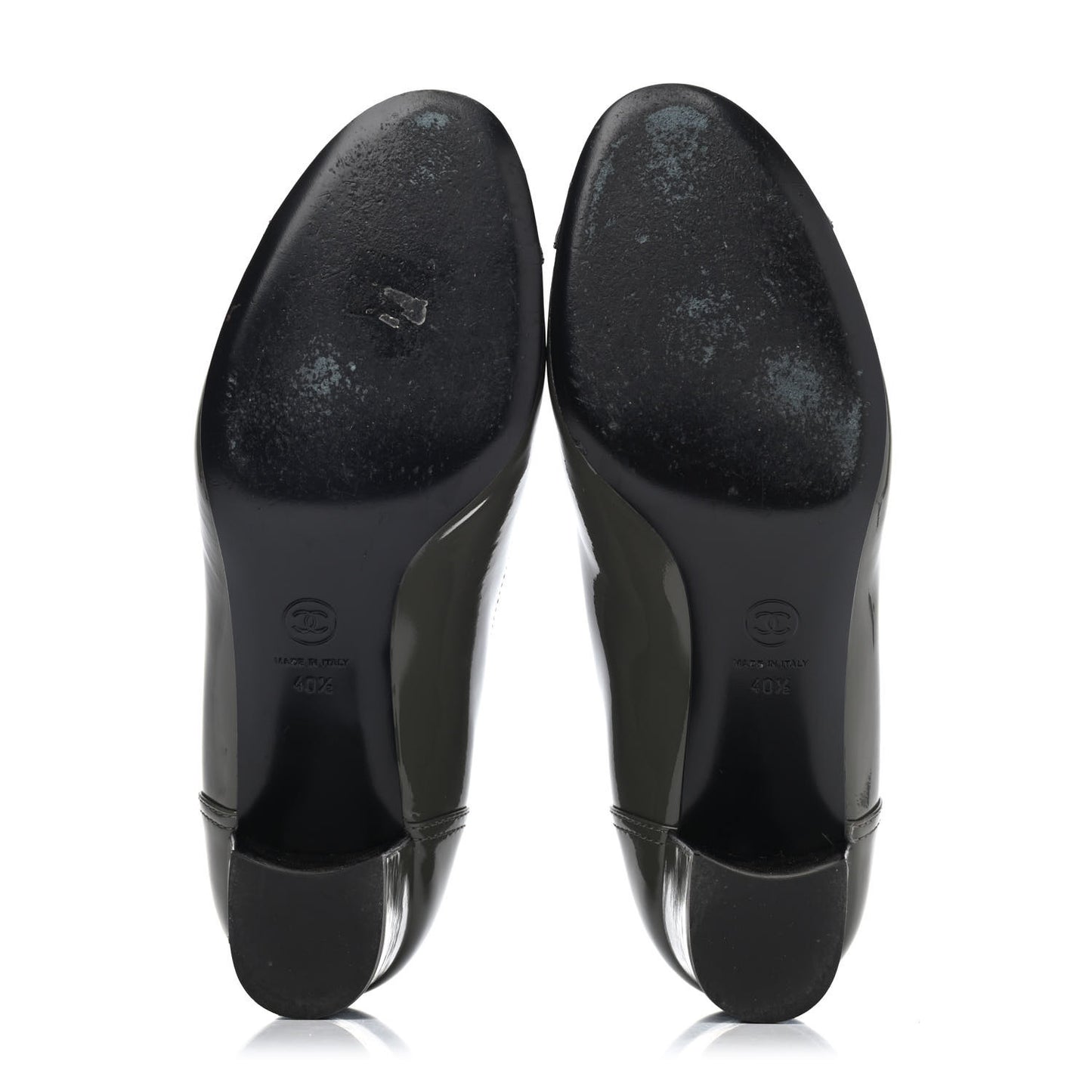 Patent Calfskin Camellia CC Cap Toe Pumps 40.5 Green Black