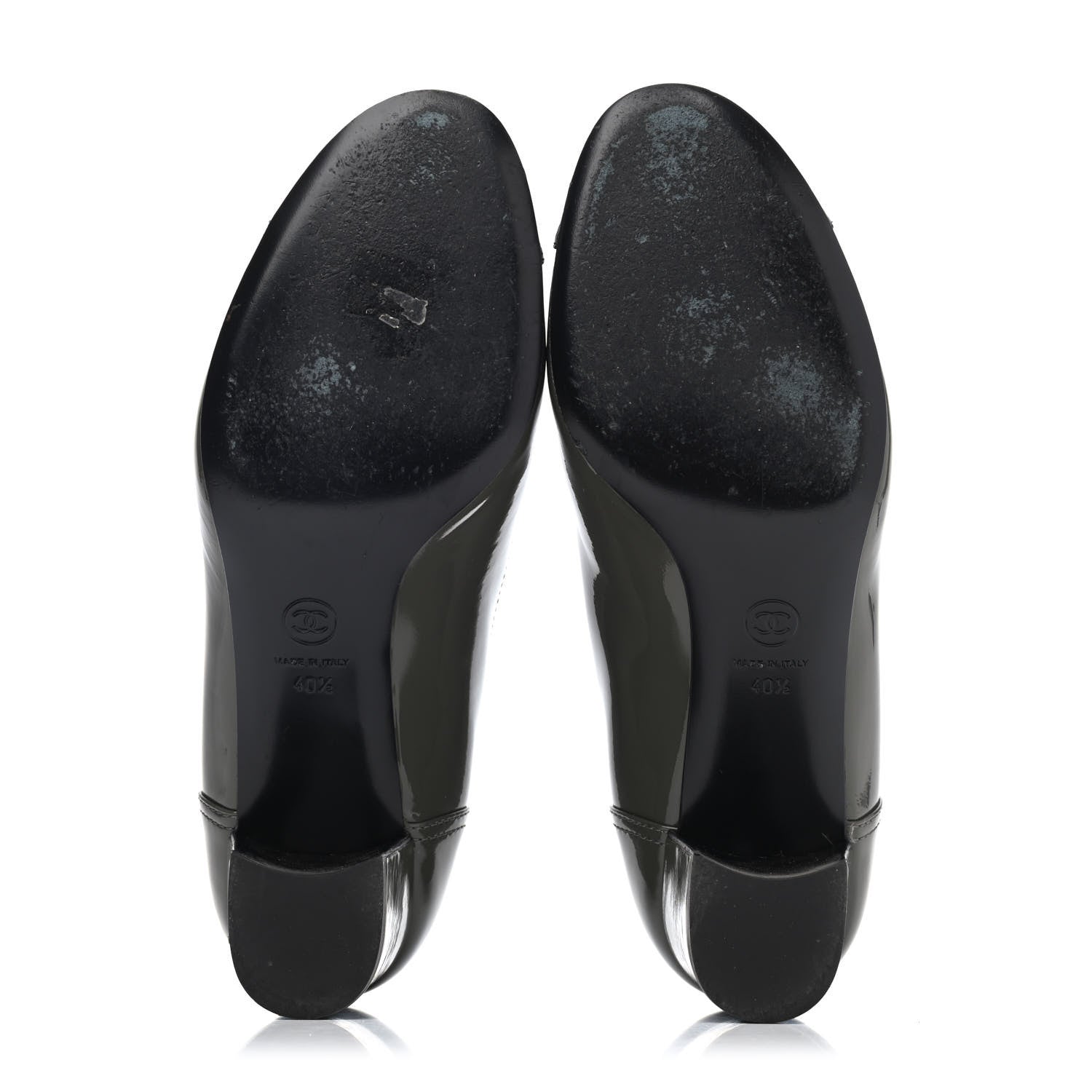Chanel Patent Calfskin Camellia CC Cap Toe Pumps 40.5 Green Black 4 of 4