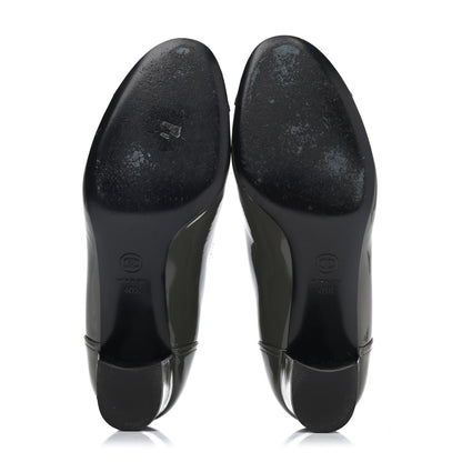 Chanel Patent Calfskin Camellia CC Cap Toe Pumps 40.5 Green Black 4 of 4