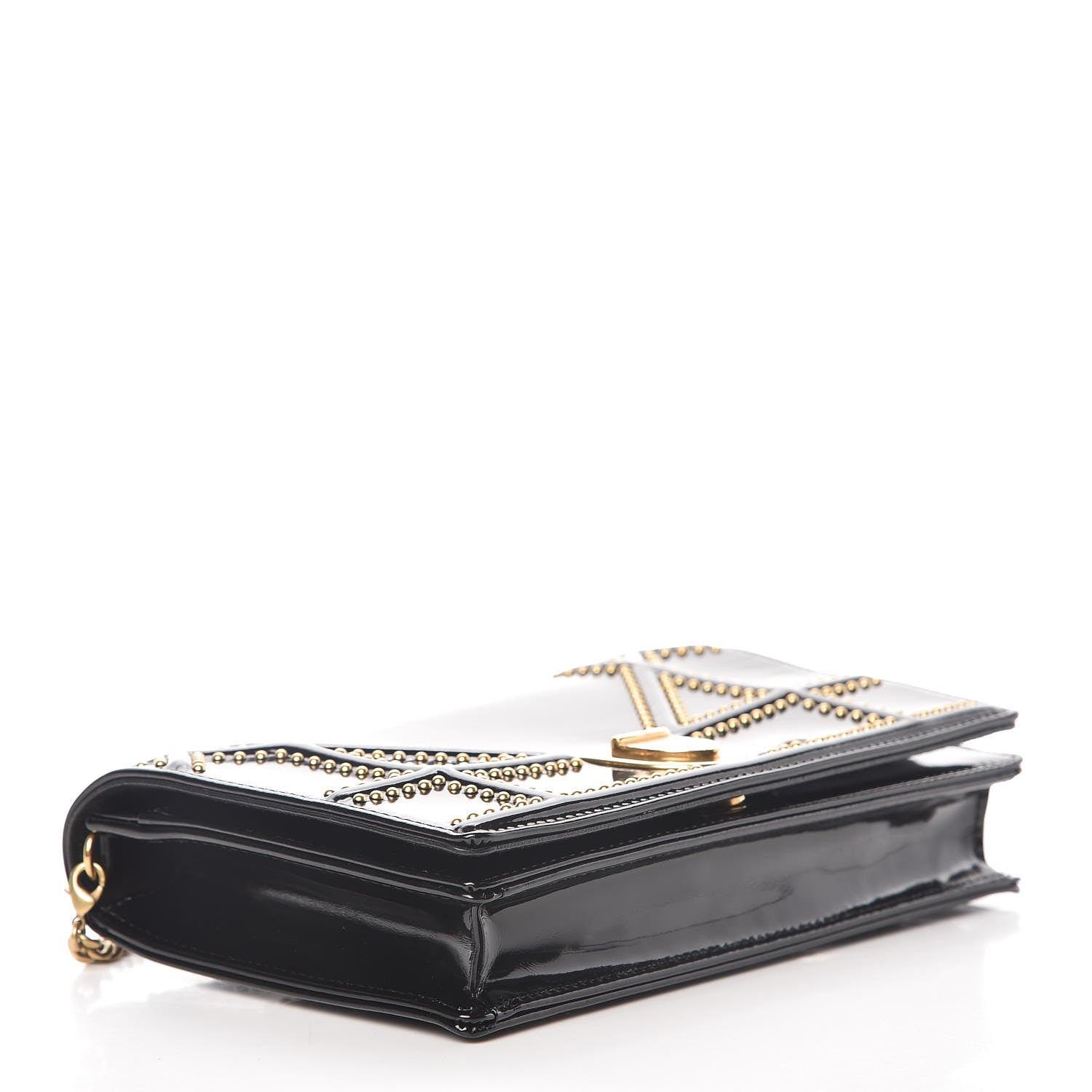 Christian Dior Patent Studded Diorama Wallet on Chain Pouch Black 4 of 7