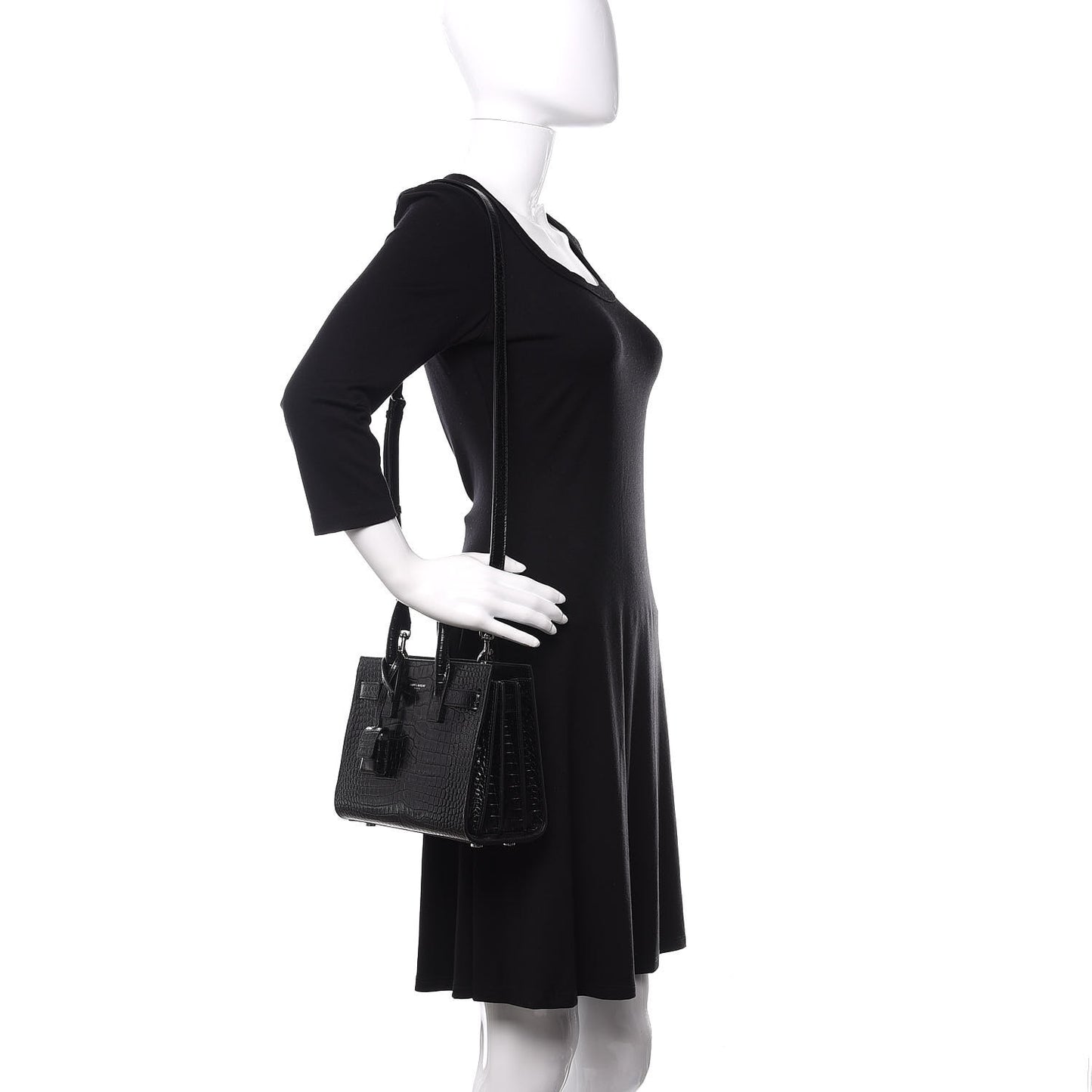 Calfskin Crocodile Embossed Nano Sac De Jour Black