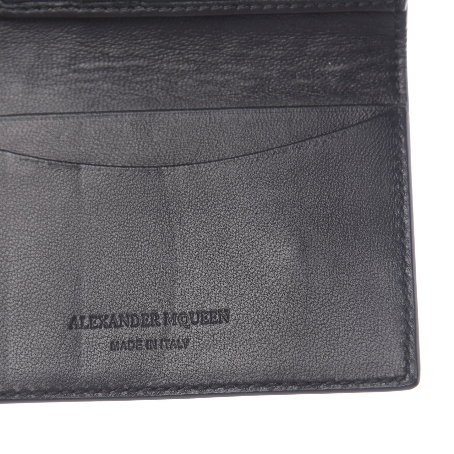 Calfskin Studded Skull Card Holder Black